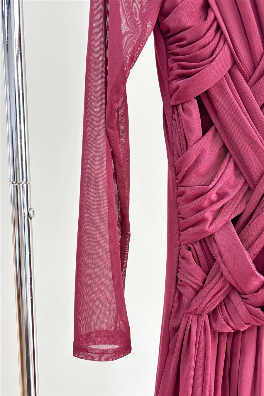 Pleated Crisscross Long Sleeve Dress