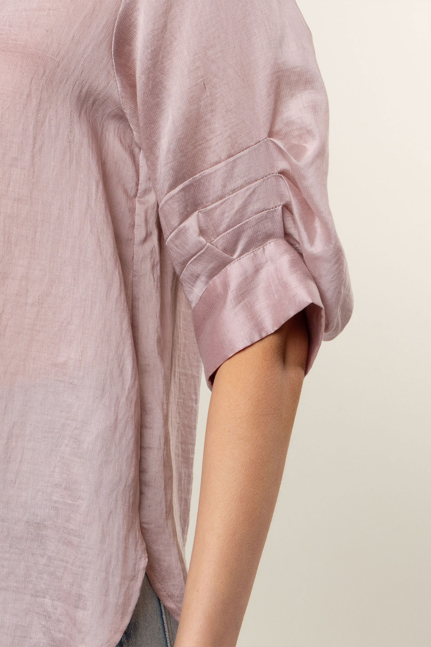 Pleated Short Sleeve Linen Button-up Blouse