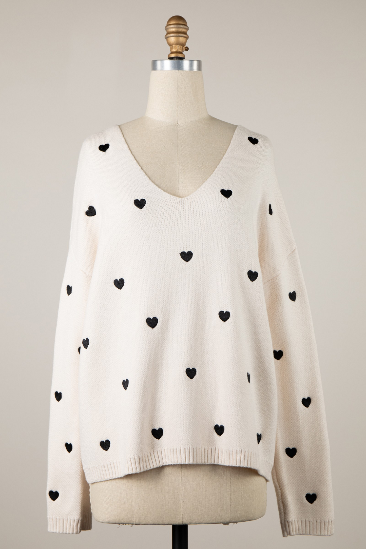 V Neck Embroidered Confetti Hearts Valentine Top