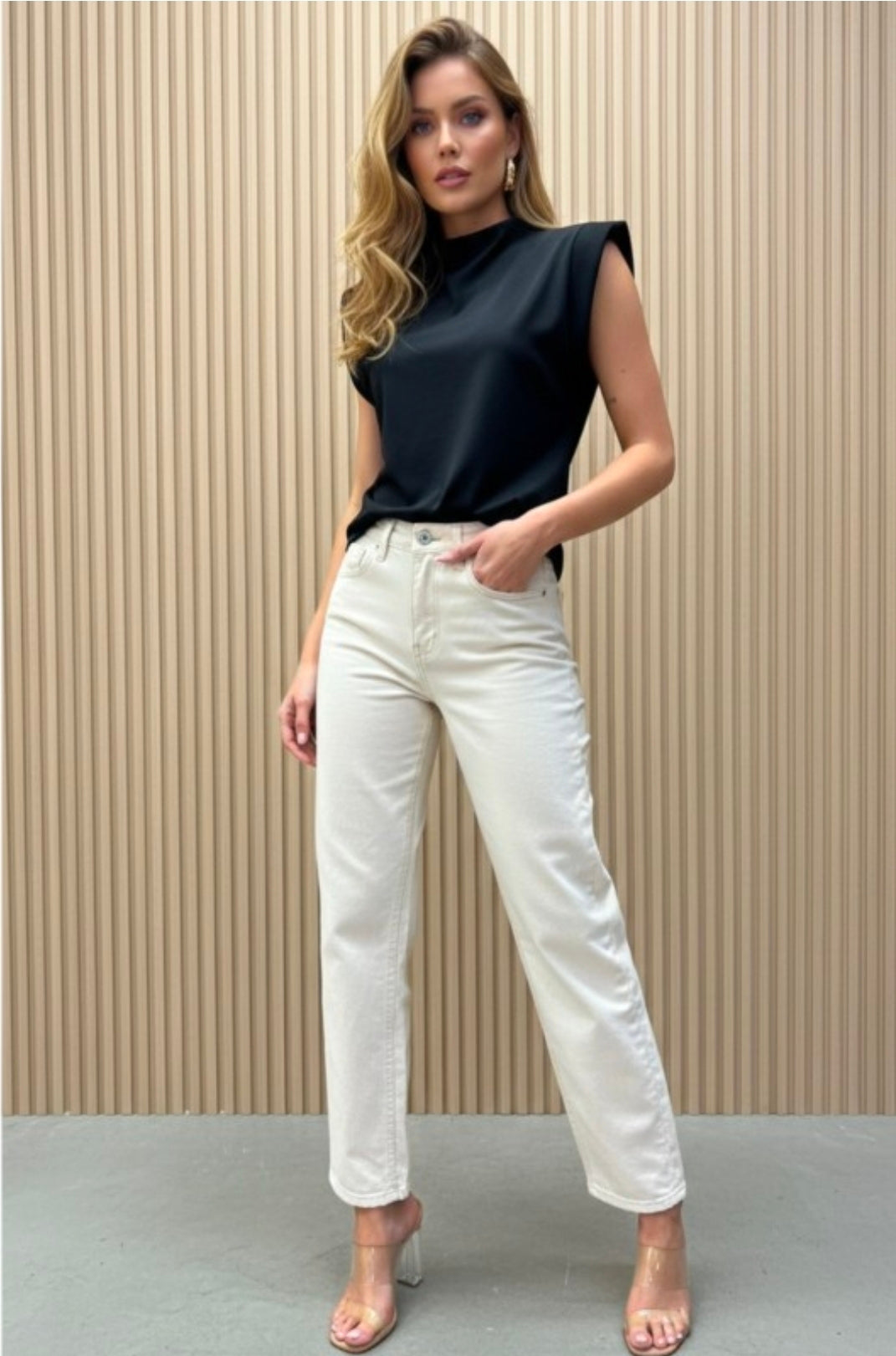 Kelly Solid Mock Neck Detail Tank Top