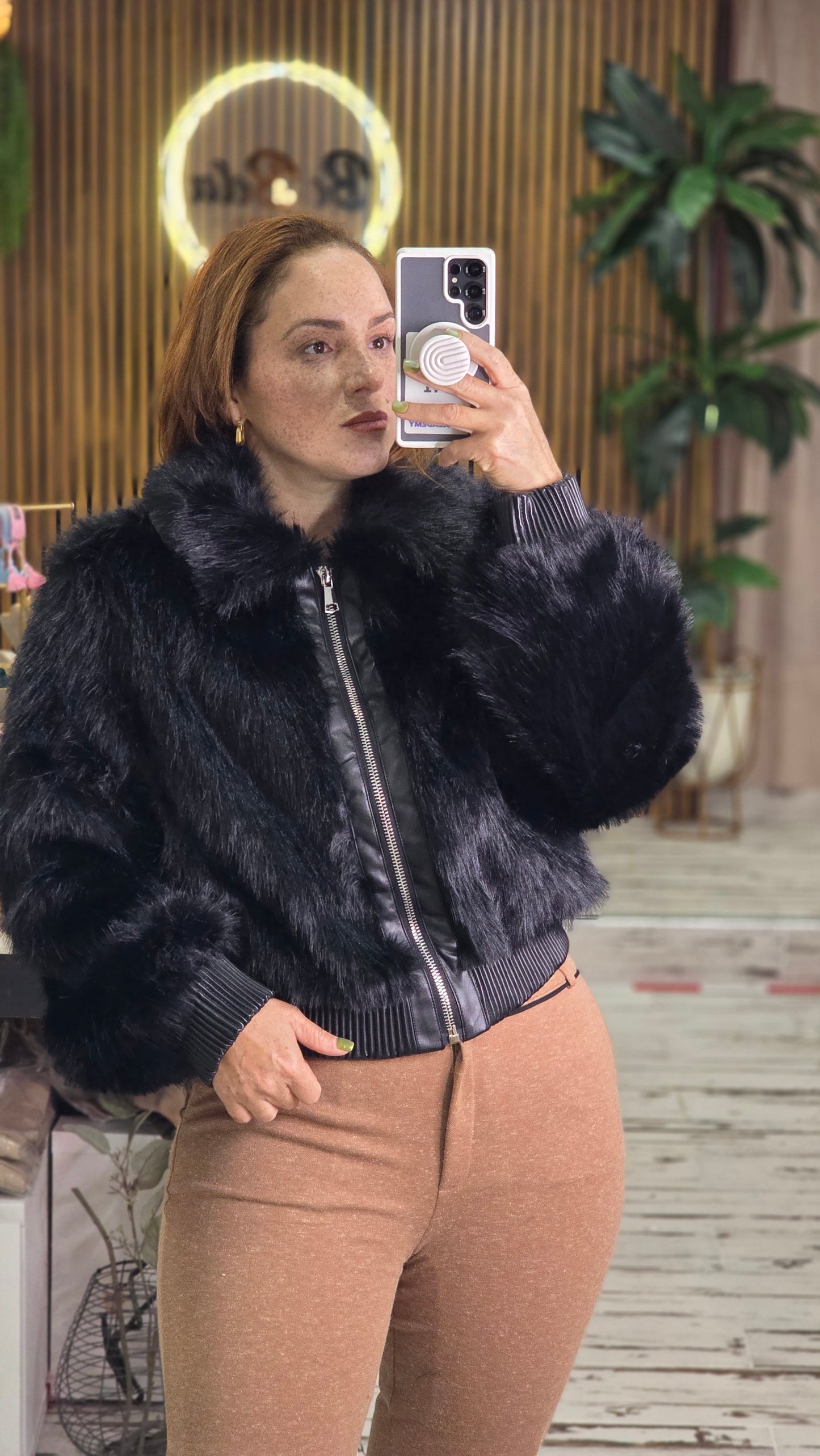 FAUX FUR ZIPPER JACKET