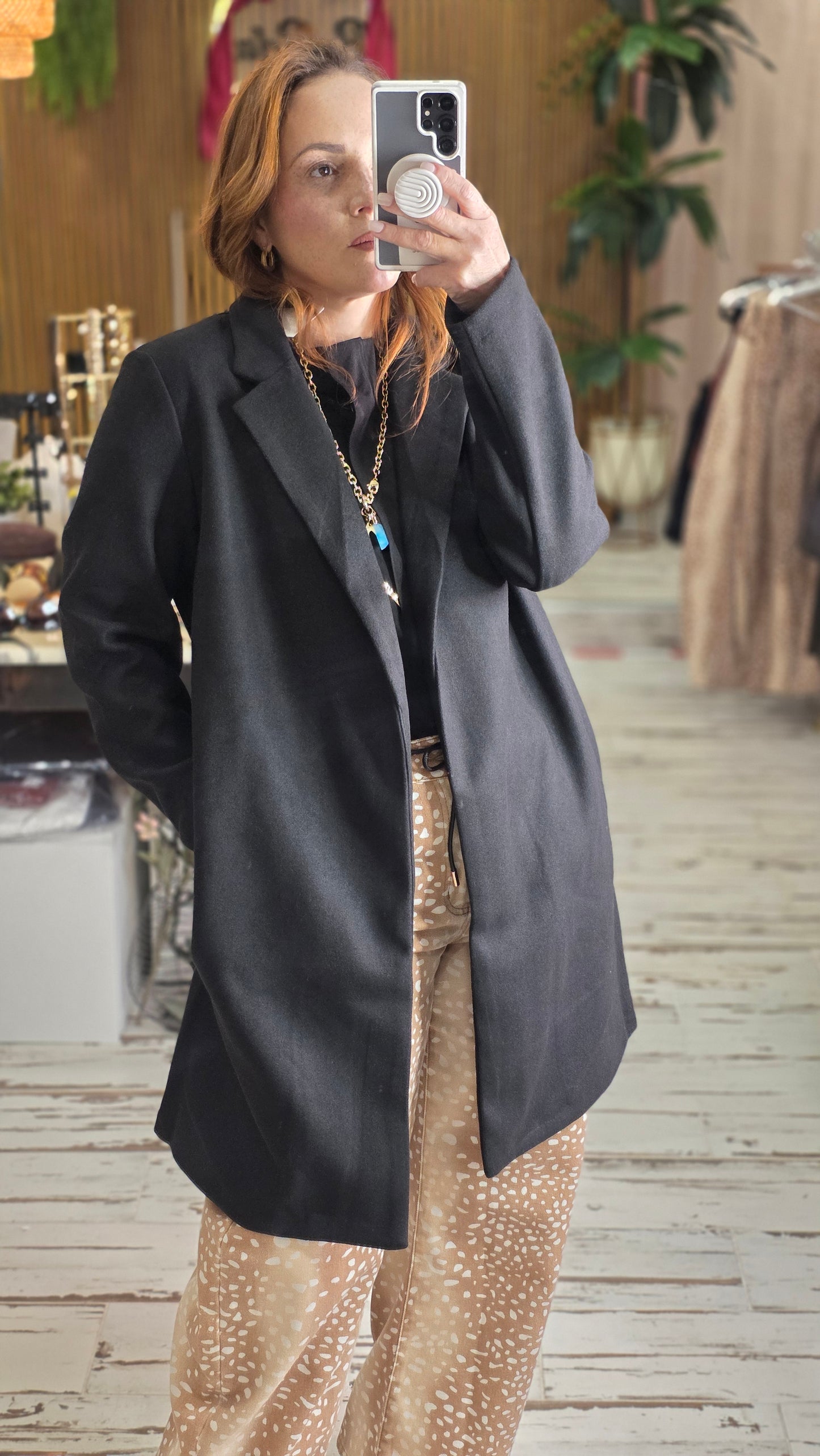 Notched Lapel Long Sleeve Coat