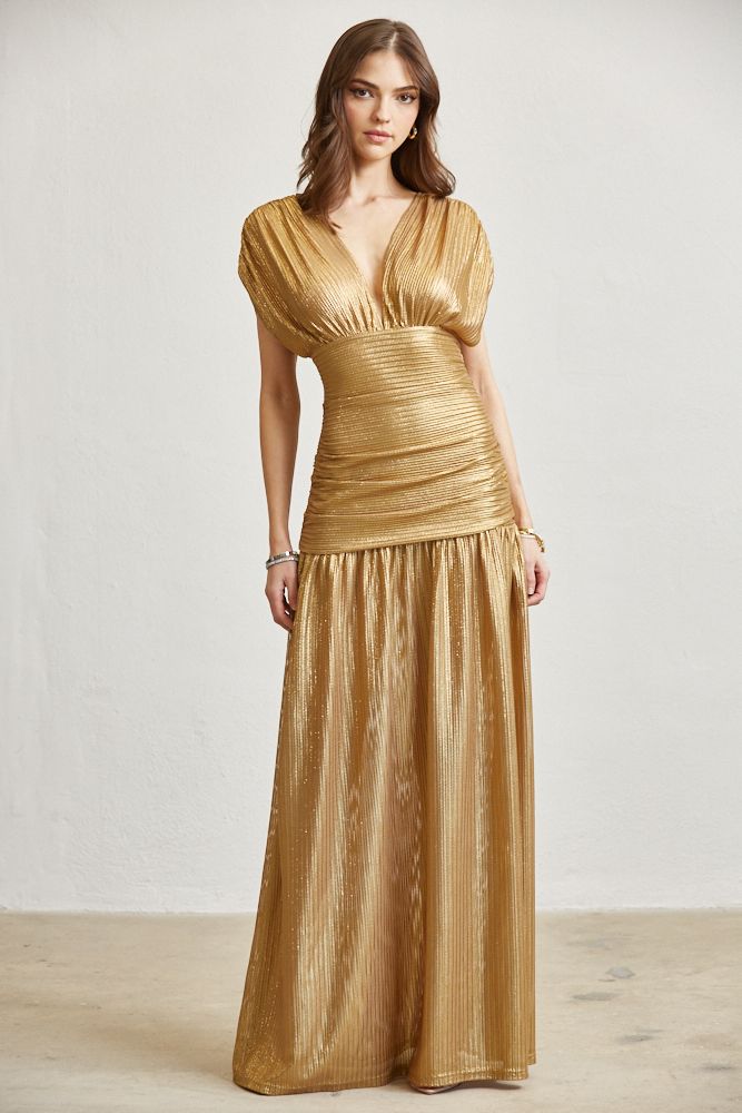 DOLMAN SLEEVES GOLD MAXI DRESS