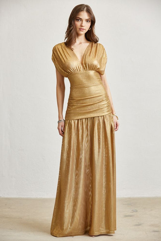 DOLMAN SLEEVES GOLD MAXI DRESS