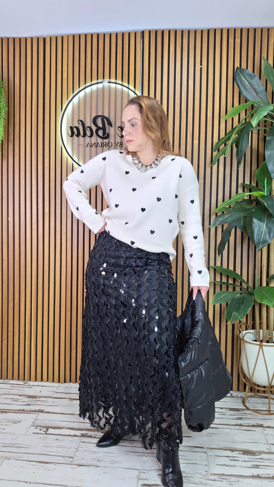 V Neck Embroidered Confetti Hearts Valentine Top