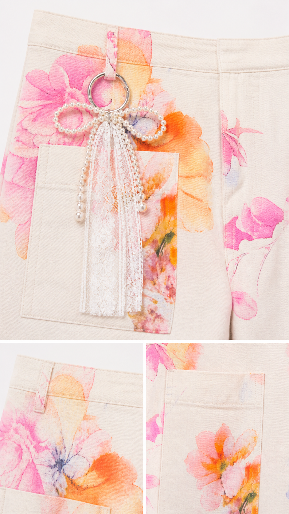 Denim floral pants