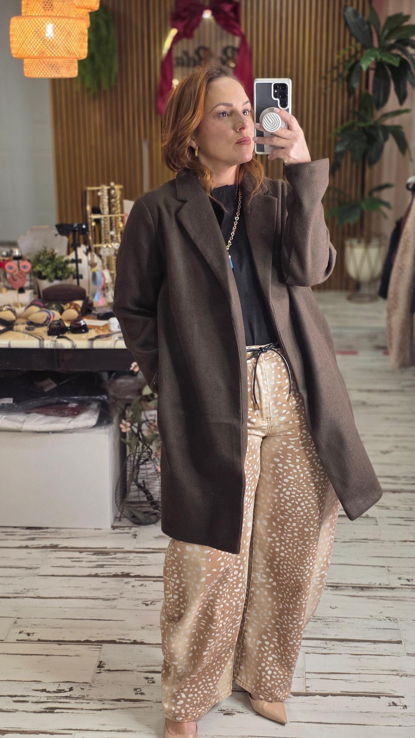 Notched Lapel Long Sleeve Coat