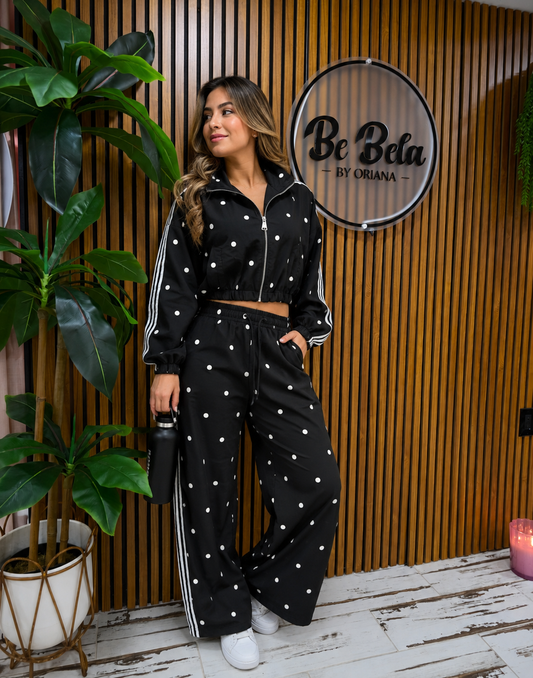 POLKA DOT BOMBER JACKET AND PANTS SET