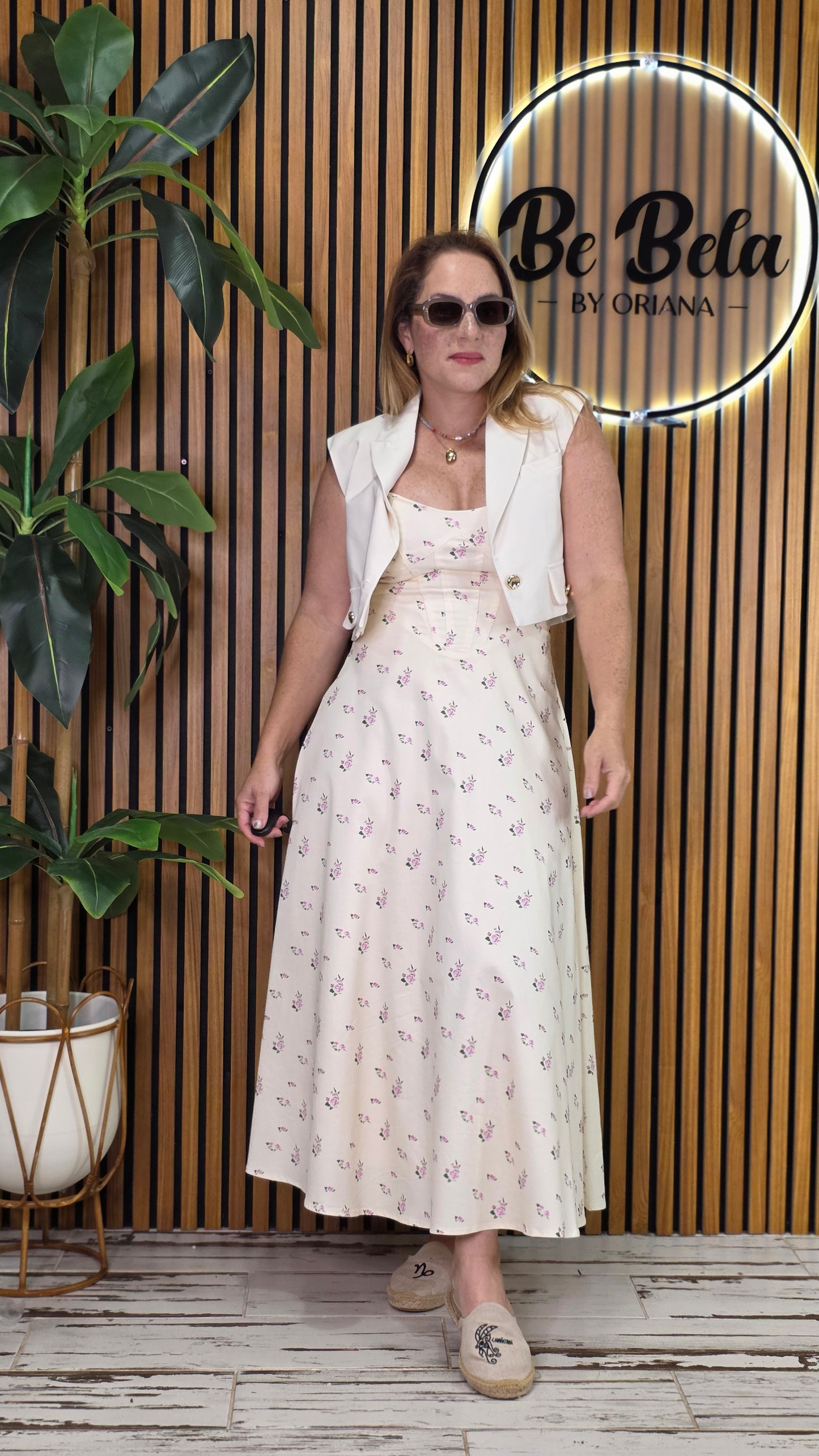 Floral Printed Twill Paneled A Line Midi Dress