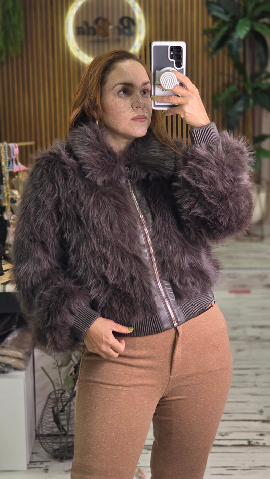FAUX FUR ZIPPER JACKET