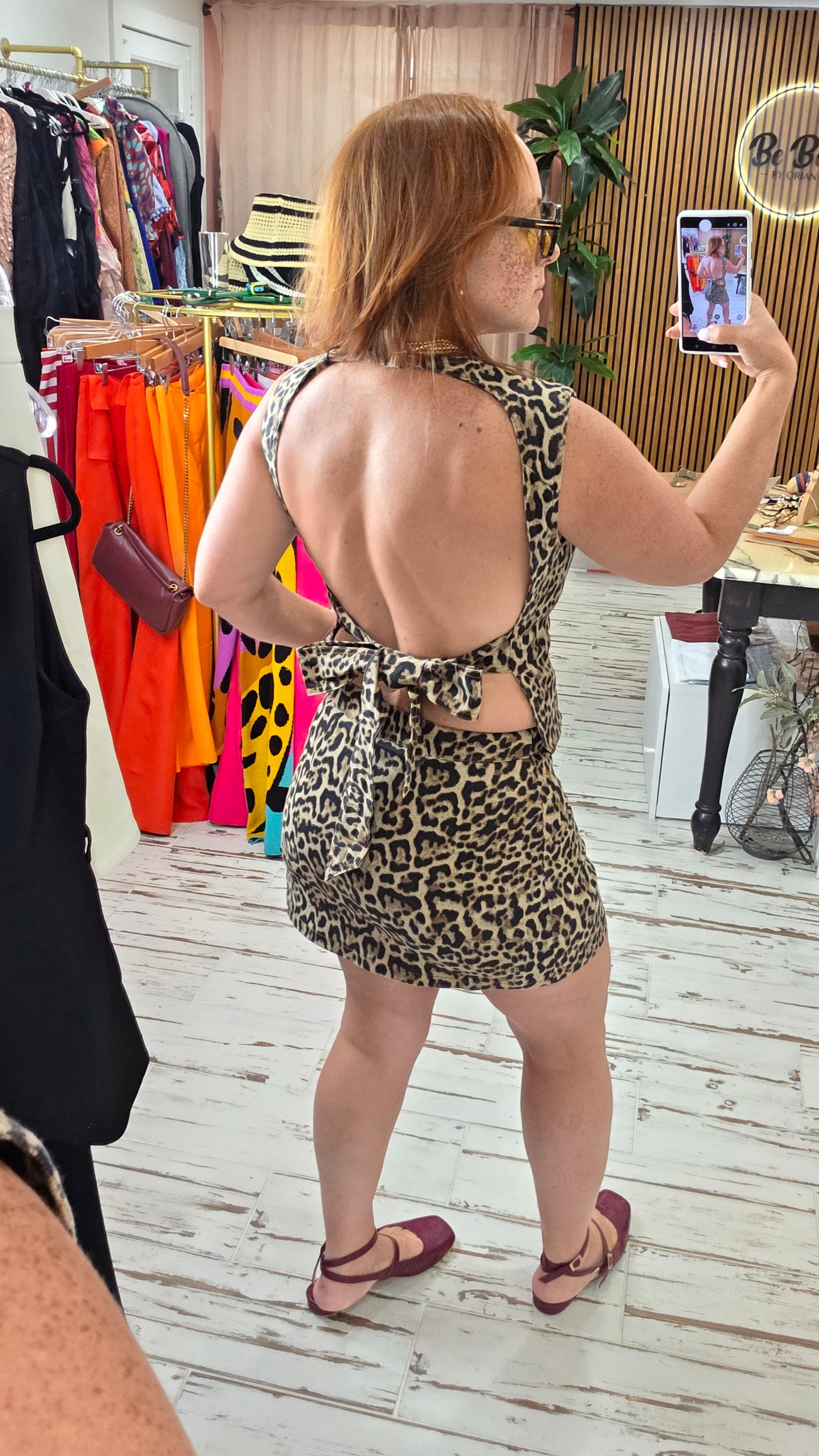 Leopard Denim openback sleeveless top and skort