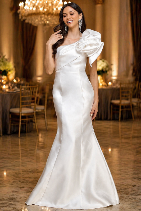 One Shoulder Satin Evening Gown