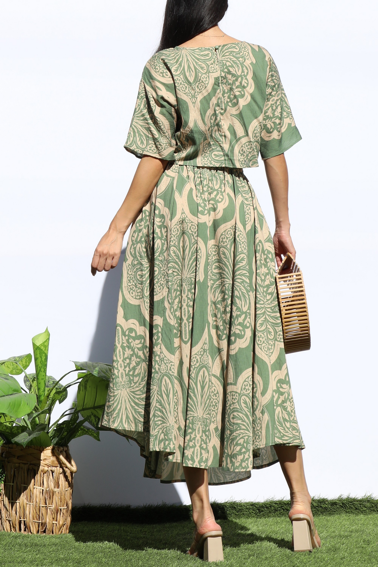 Printed Loose Fit Top And Flared Midi Skirt Set