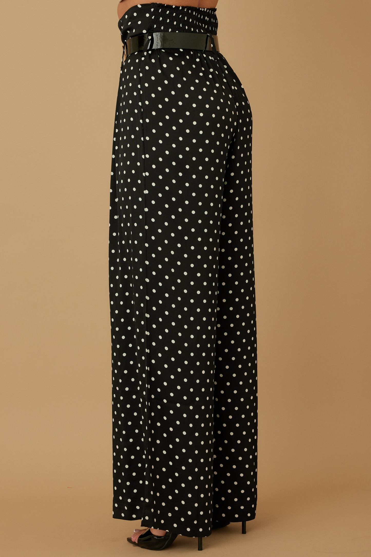 High Waist Woven Polka Dot Print Pants