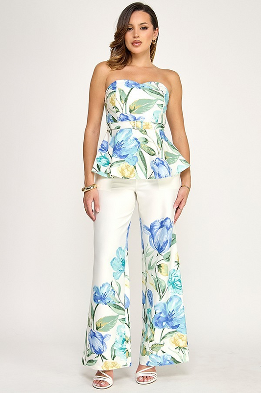 Peplum Top With Pants Set