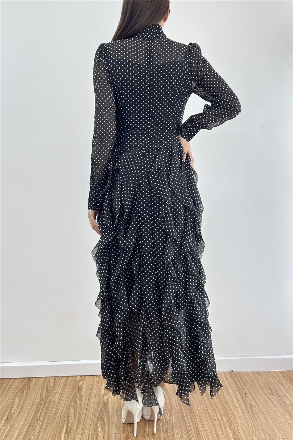 Polka Dot Ruffle Maxi Dress