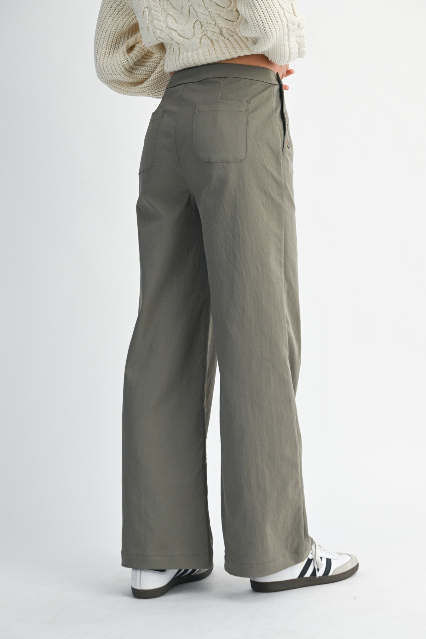 Side Button Detail Pants With Back Pockets