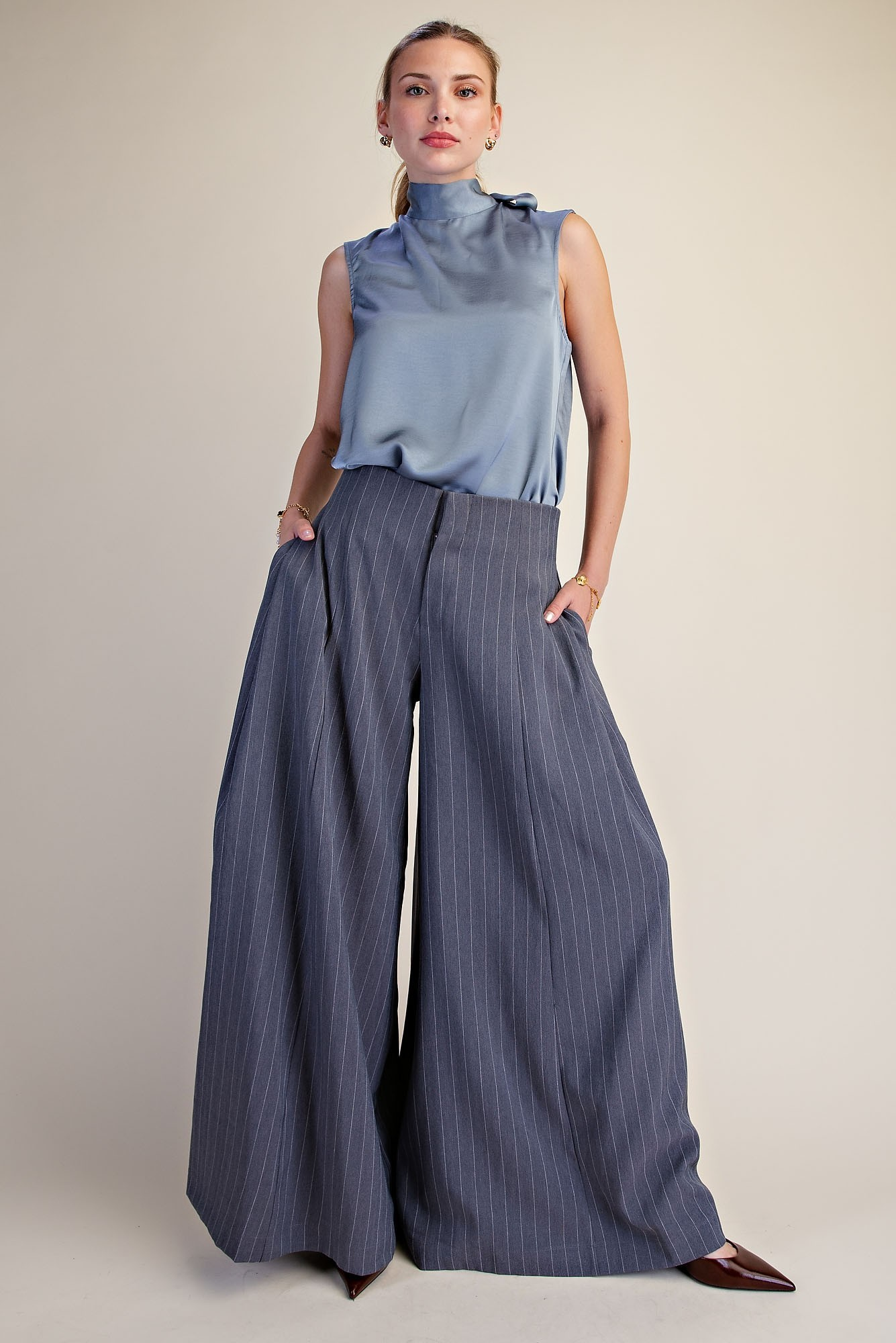 A-line Palazzo Wide Leg Stripe Pants