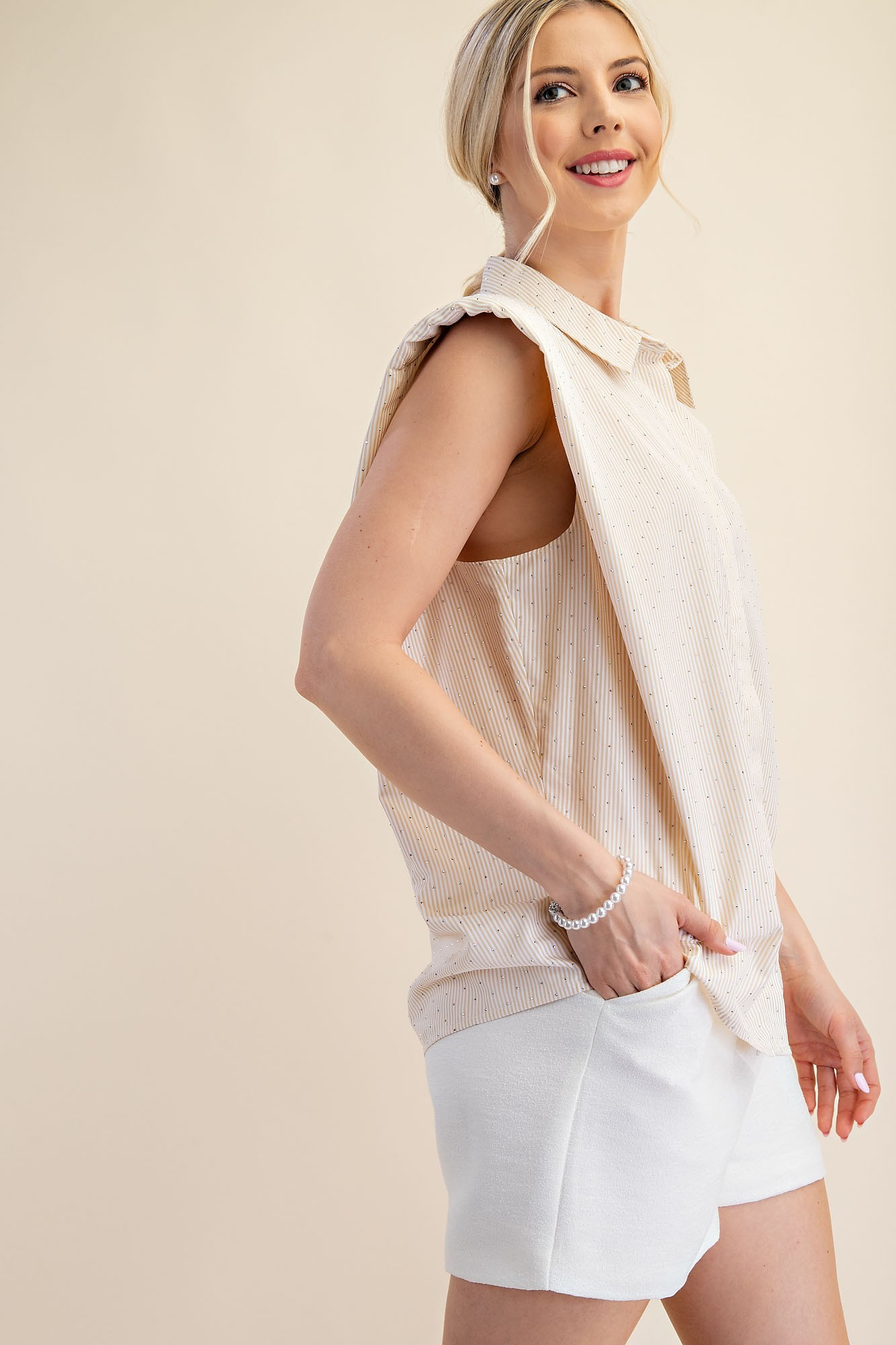Collar Neck Shoulder Pad Shirt